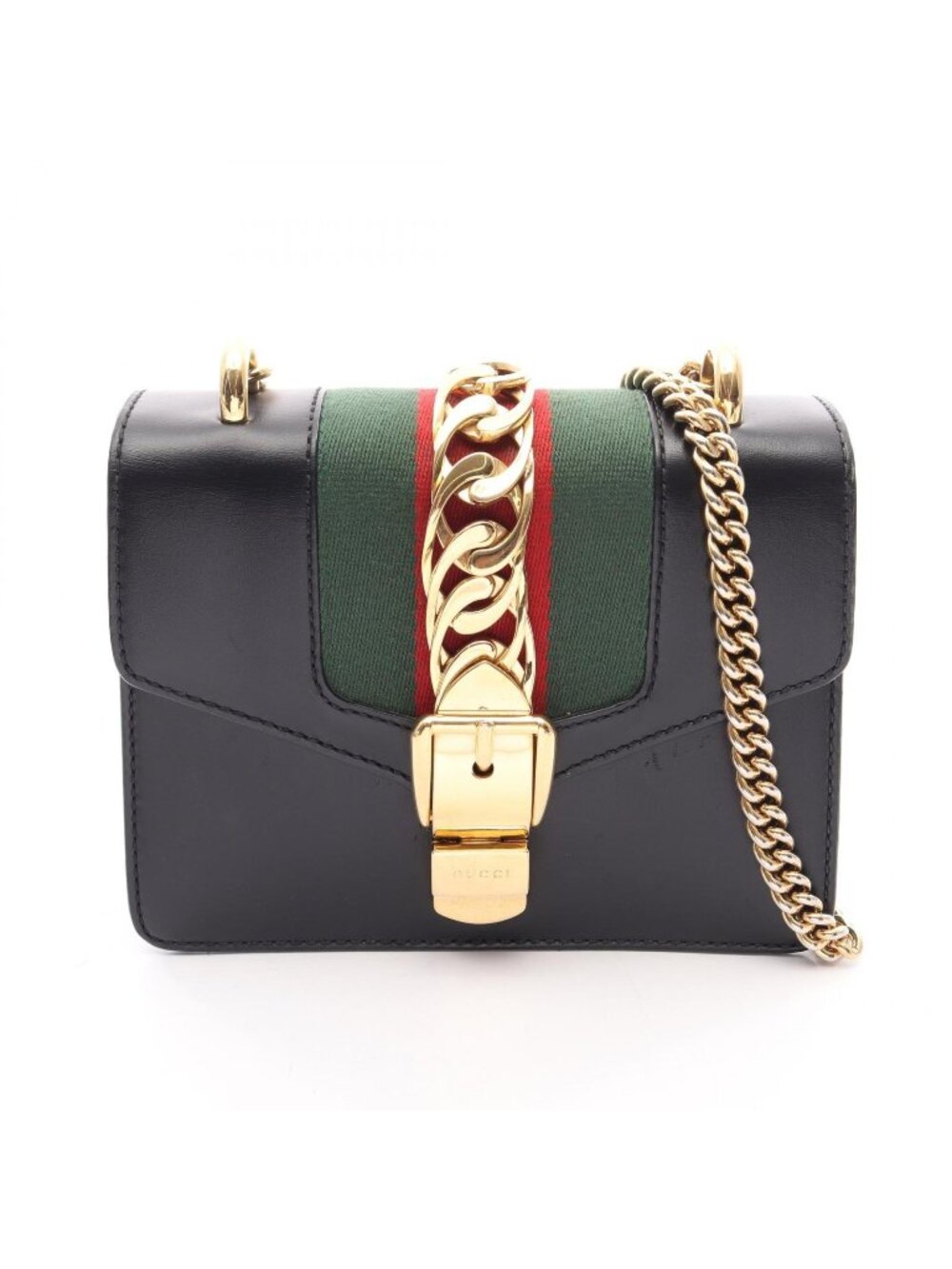 Gucci Shoulder Bag Sylvie Web Line Black Red Green Leather Mini